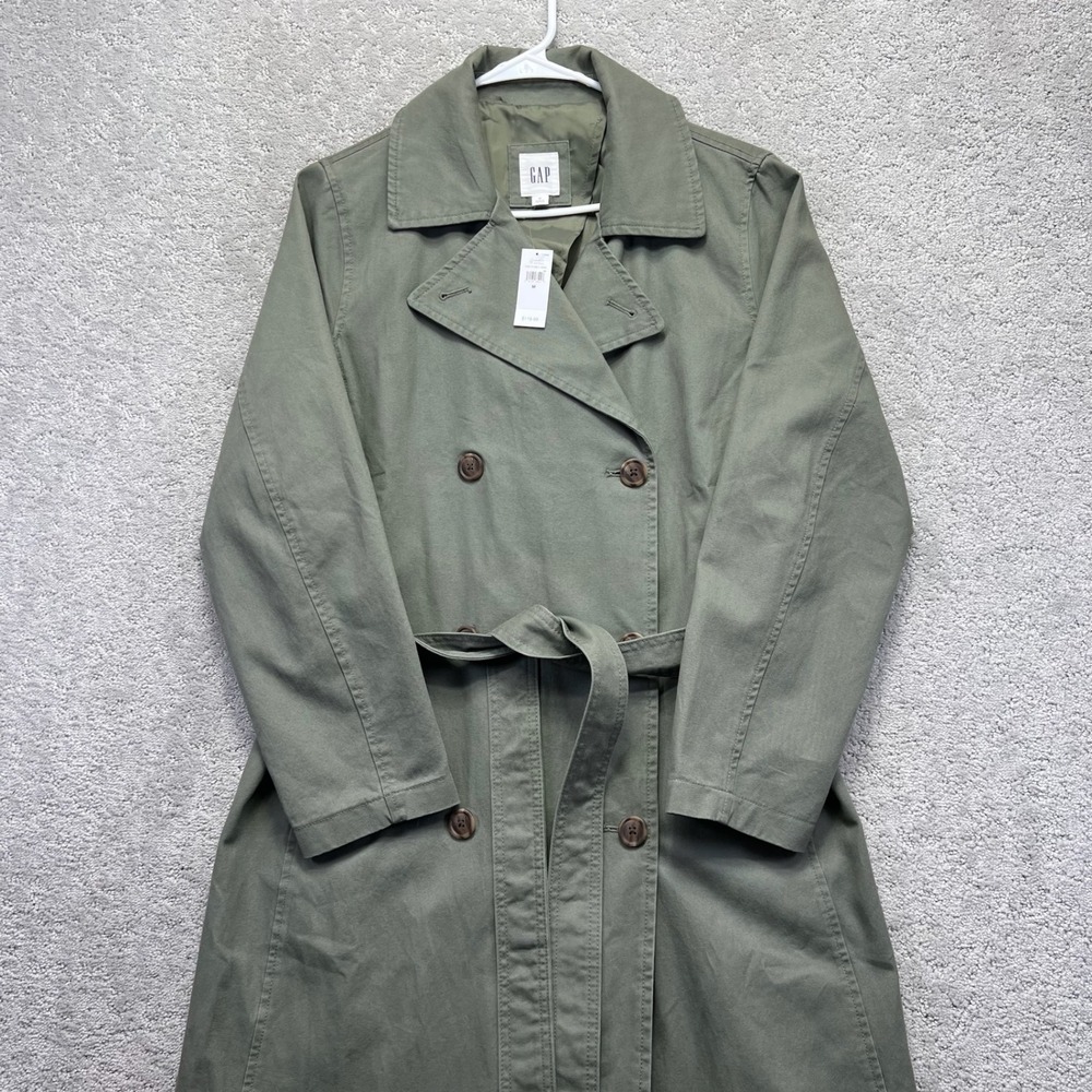 GAP Trench Coat Womens Medium Mesculen Green New Modern Double Breasted Belted